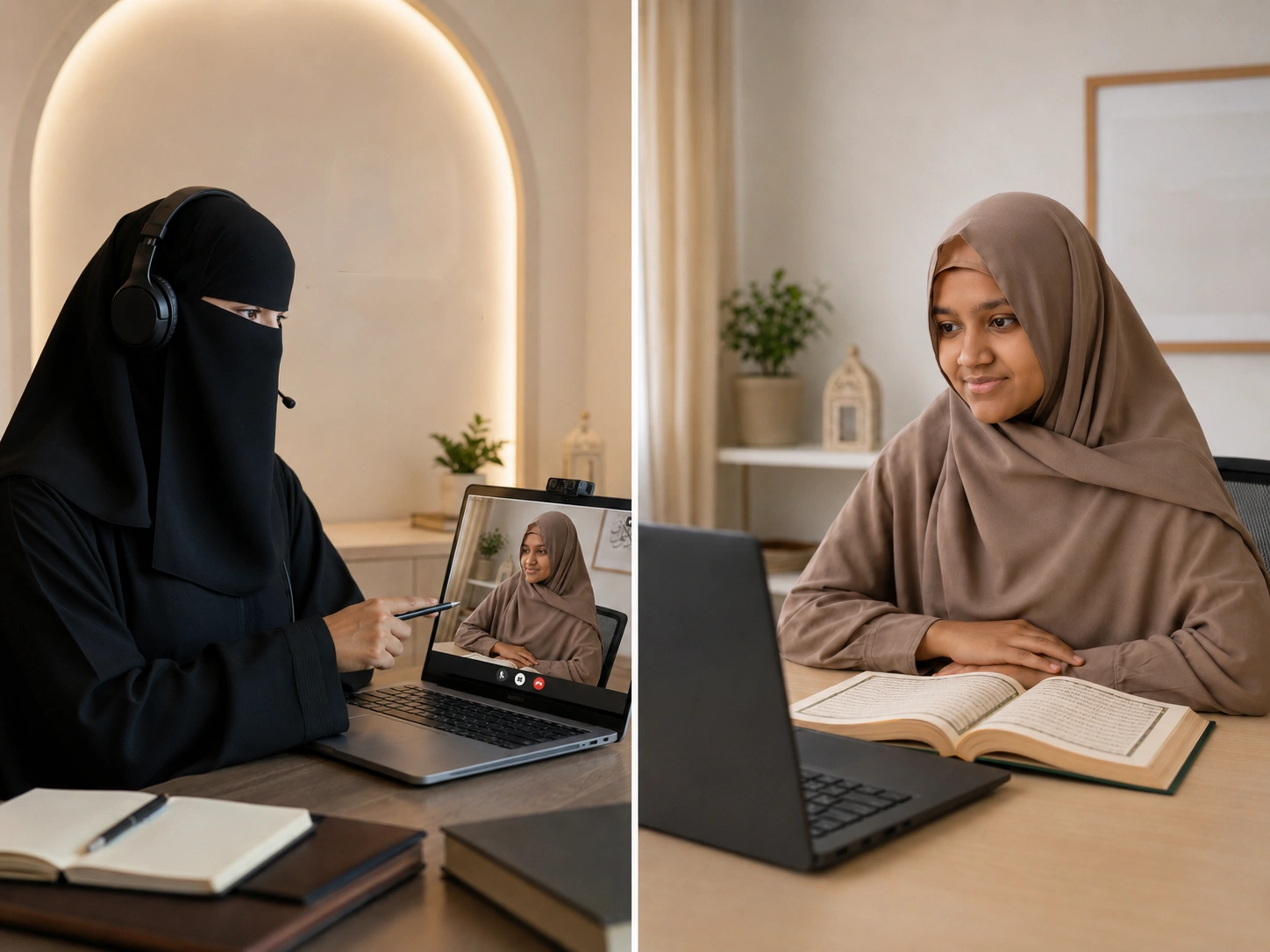 Female Quran teacher with a student